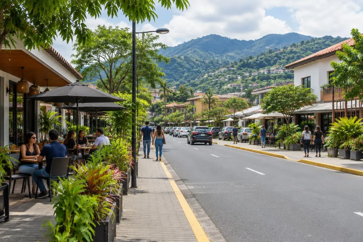Street scene in the Escazú district of San José, Costa Rica