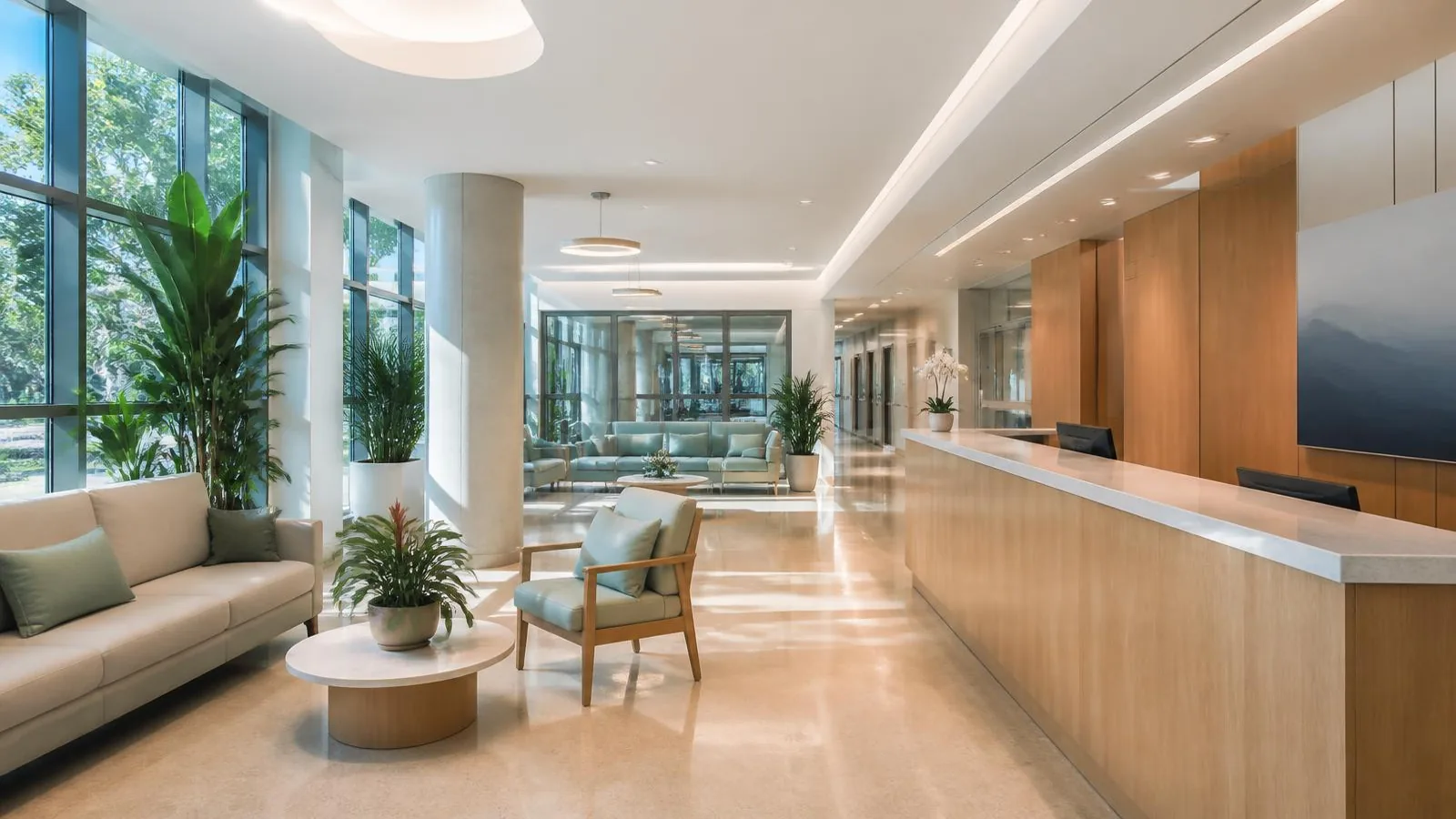 Reception area of a private hospital in San Jos&eacute;, Costa Rica