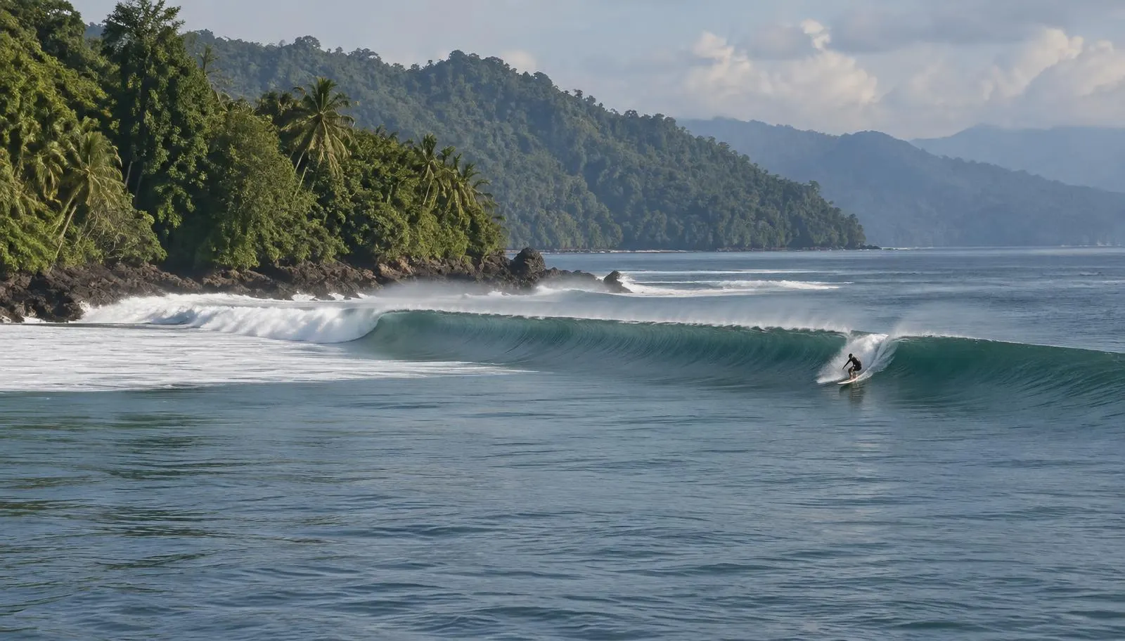Long left-hand wave peeling at Pavones, southern Costa Rica